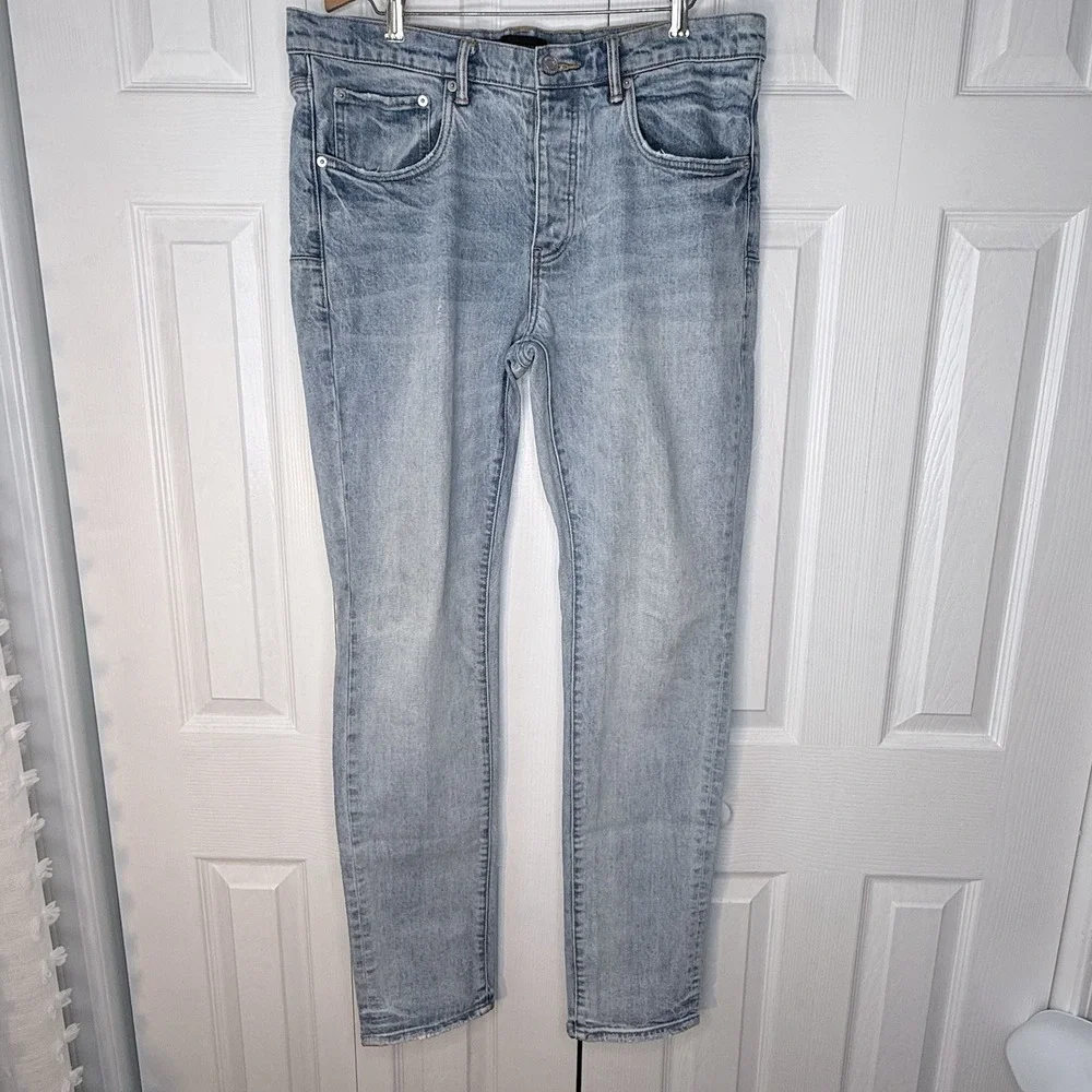 Purple Brand Jeans P001 Skinny‎ Fit Light Blue Wash Distressed 36X31